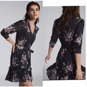 Reiss Shannon Floral Dress 10 NWOT Ruffle Tie Waist Romantic Coastal Cocktail